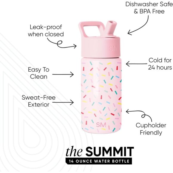 Kids Summit Water Bottle with Straw Lid | 14oz Stainless Steel Cup Insulated Tum - Picture 3 of 7